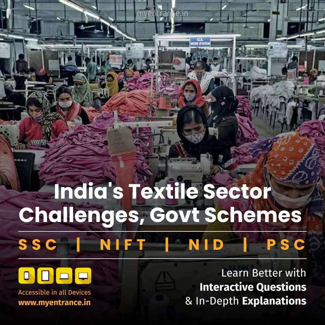 Indian textile workers operating advanced machinery in a modern factory, showcasing growth potential under PM MITRA and PLI schemes