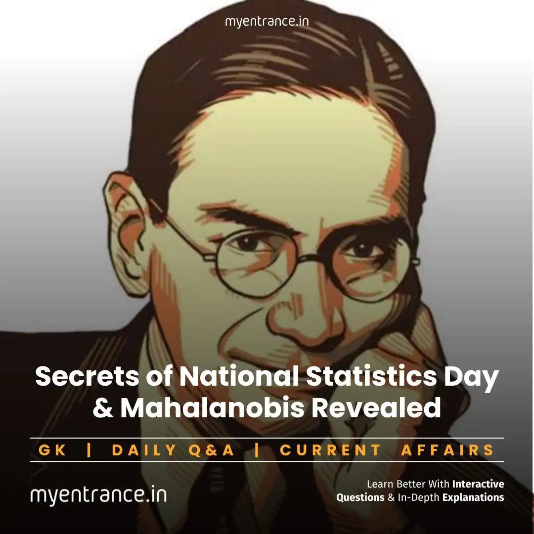Prasanta Chandra Mahalanobis teaching statistics with National Statistics Day 2025 theme overlay