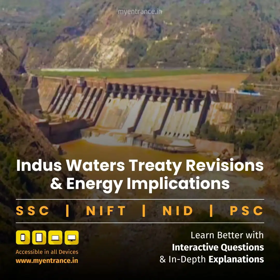 Map of Indus River Basin highlighting hydropower projects in Jammu & Kashmir under the Indus Waters Treaty | Exam preparation guide for UPSC, SSC, PSC.
