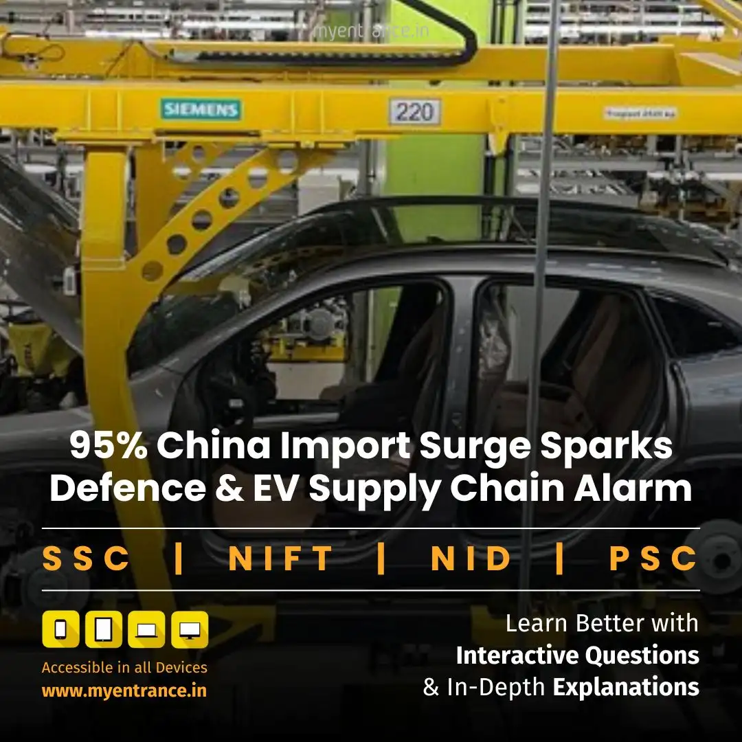 NdFeB rare earth magnets inside electric vehicle motor with Indian flag and supply chain graphics