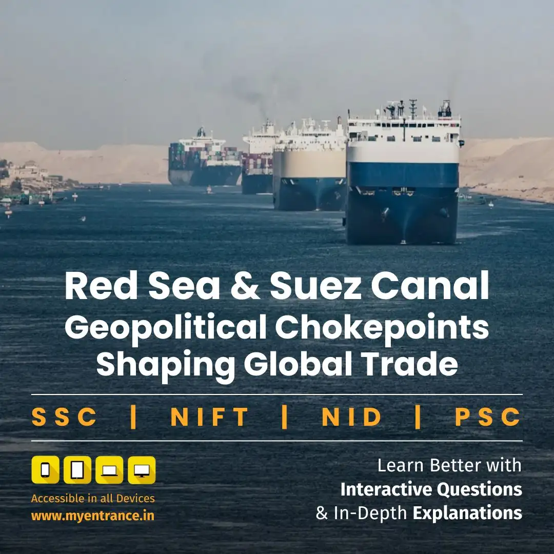 Why are the Red Sea shipping route and Suez Canal critical for global trade and entrance exam prep?