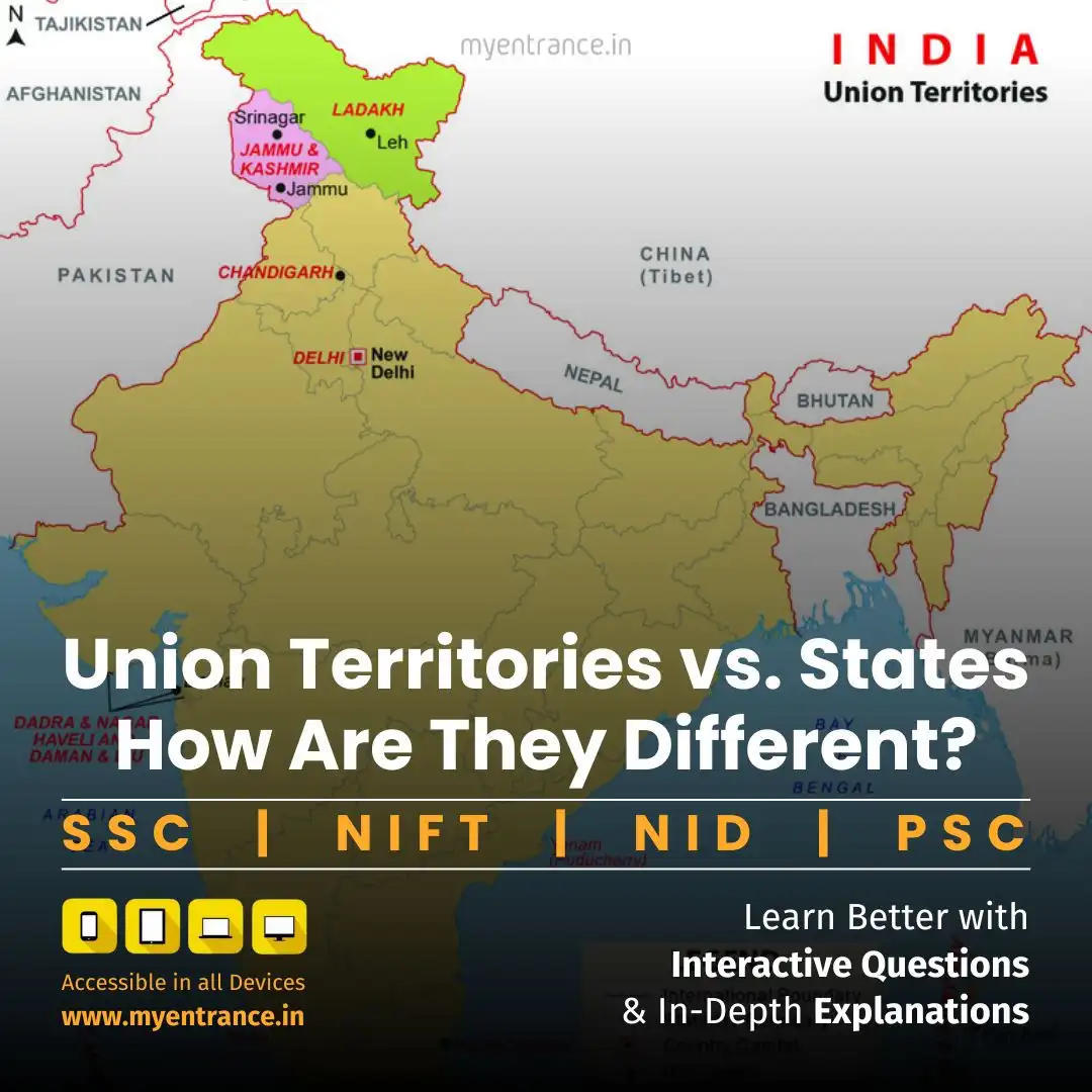 Map of India highlighting all Union Territories for competitive exam preparation