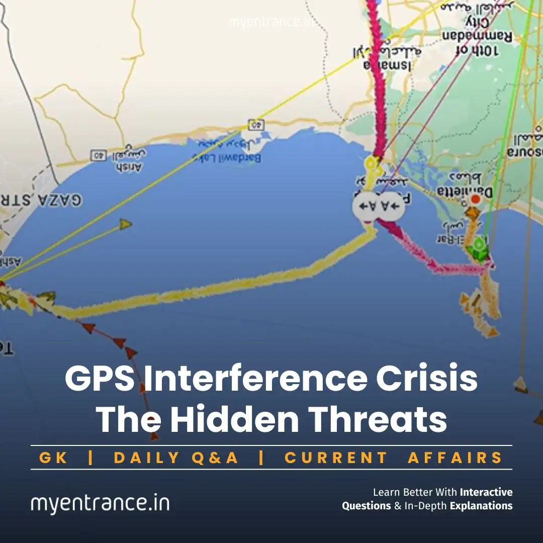 GPS satellite signal interference affecting airplane and cargo ship navigation routes.
