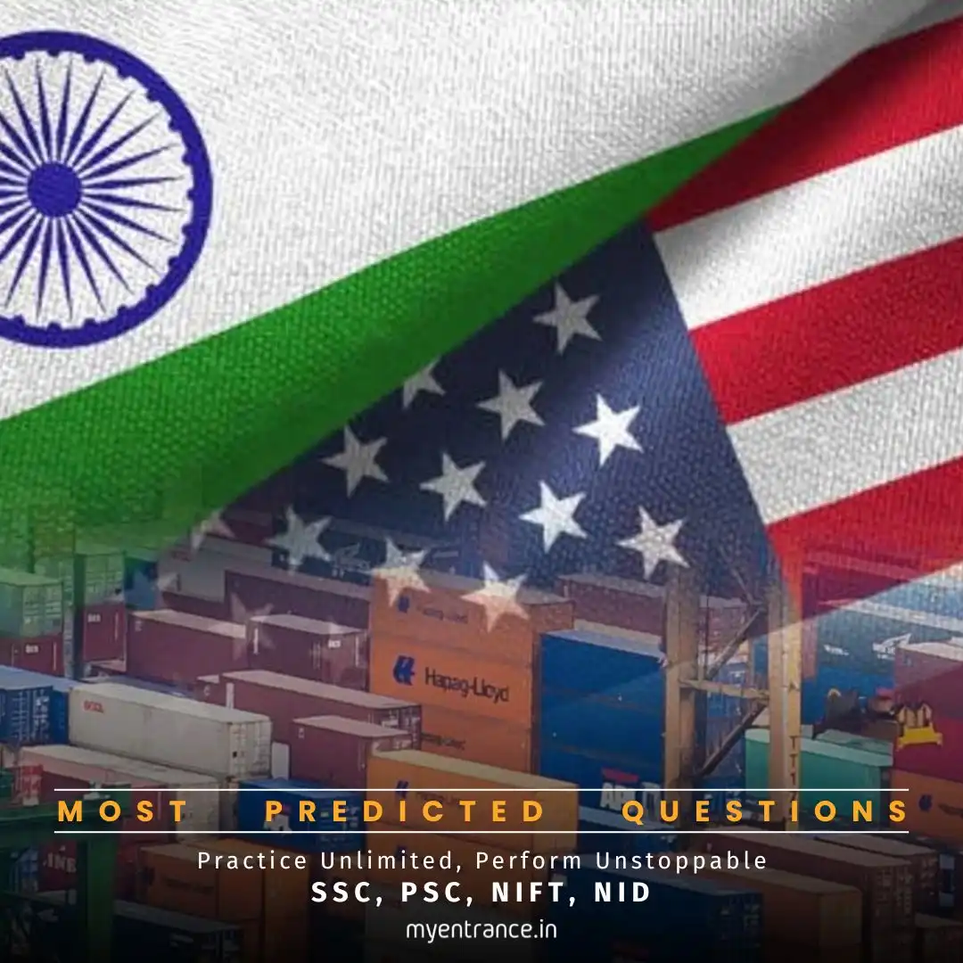 Graphic illustration showing India and US flags with WTO logo, trade scales, and subtle auto parts icons - representing the trade dispute context.