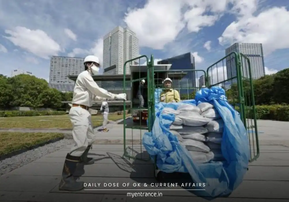 A bag of decontaminated soil from Fukushima being delivered to the Japanese Prime Minister's Office in Tokyo for garden reuse demonstration.