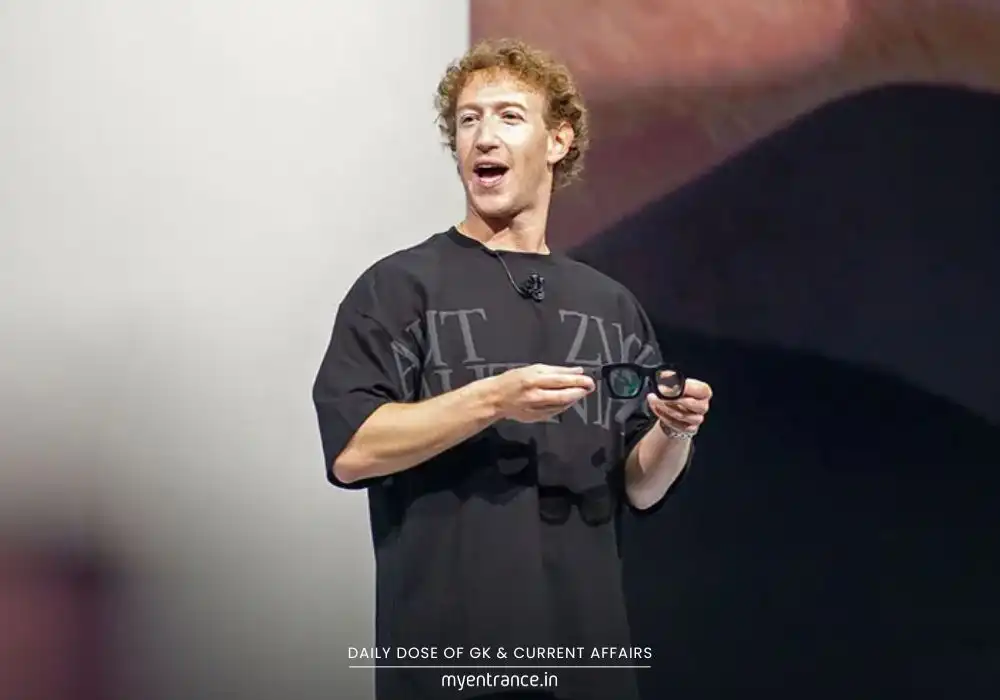 Mark Zuckerberg presenting Meta's AI superintelligence vision at a tech conference