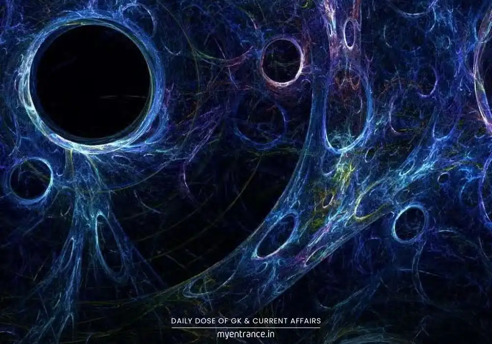 Illustration of galaxies collapsing into a cosmic singularity during the Big Crunch theory