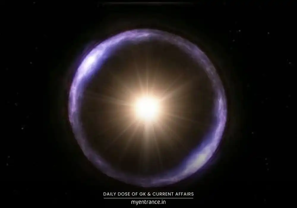 Illustration of an Einstein Ring – a glowing circular light formed by gravitational lensing, as observed by the Euclid space telescope.