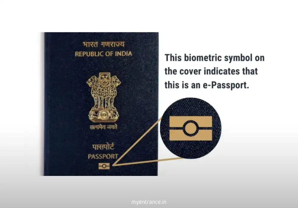 India's new biometric e-passport with embedded electronic chip and golden insignia.