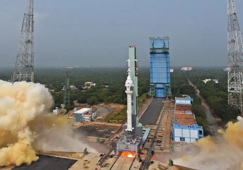 ISRO GSLV rocket launching a US communication satellite into space