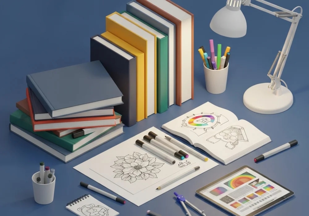 A collection of design entrance exam preparation books and creative tools for NID aspirants.