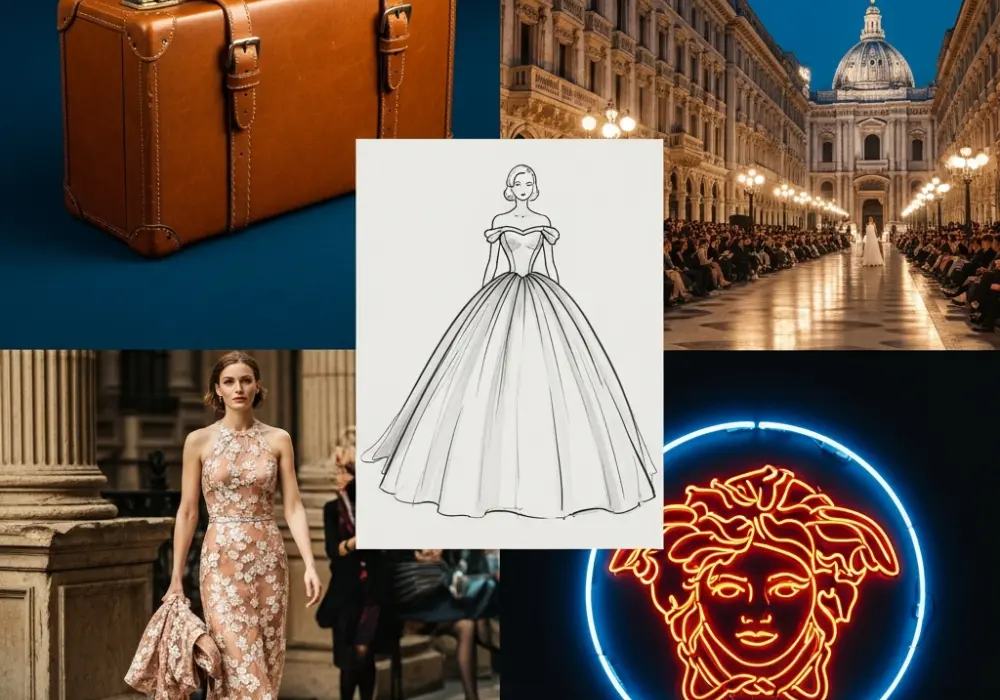 A visual timeline of Italian fashion brand evolution from 1913 to present for NIFT GAT preparation.
