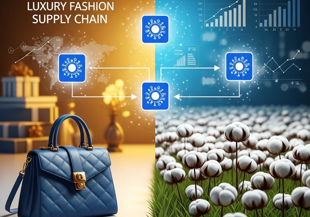 Educational graphic showing the link between luxury brand equity and sustainable supply chain transparency for NIFT GAT preparation.