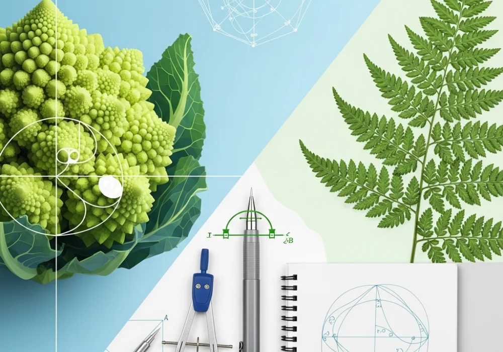 Mathematical analysis of Romanesco cauliflower and fern leaf fractals for NID DAT preparation.