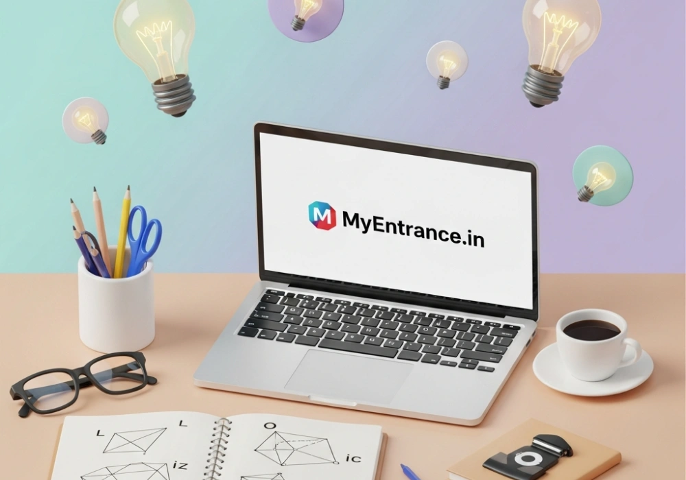 Aesthetic study setup for NIFT GAT Logical Reasoning preparation showing diagrams and shortcuts.