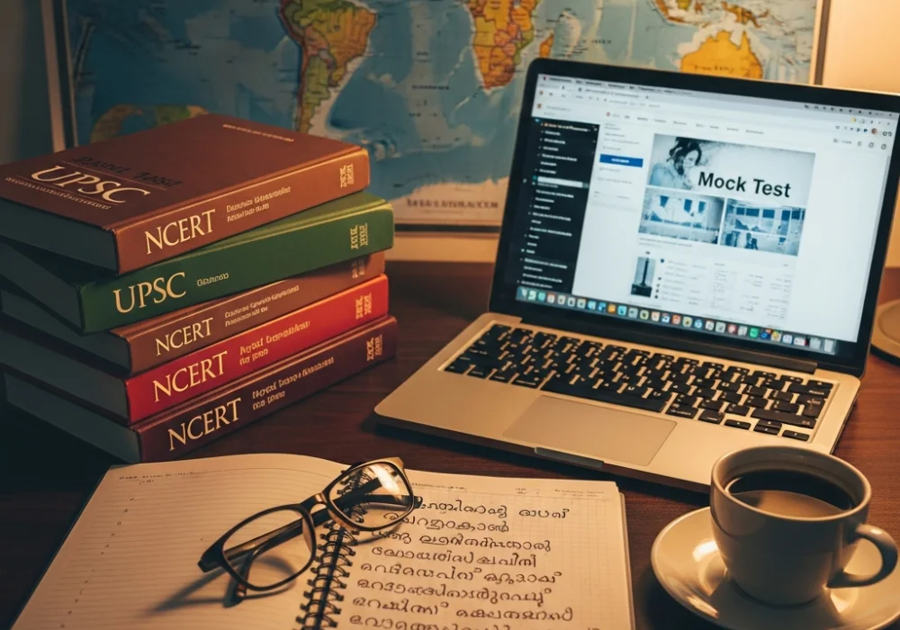 UPSC preparation materials including books, notes, and a map to guide beginners starting from scratch.