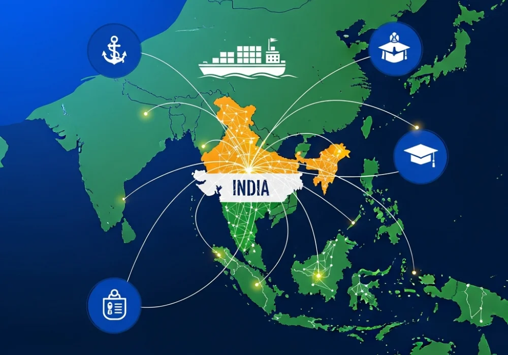 UPSC Act East Policy and BIMSTEC Connectivity Map Illustration