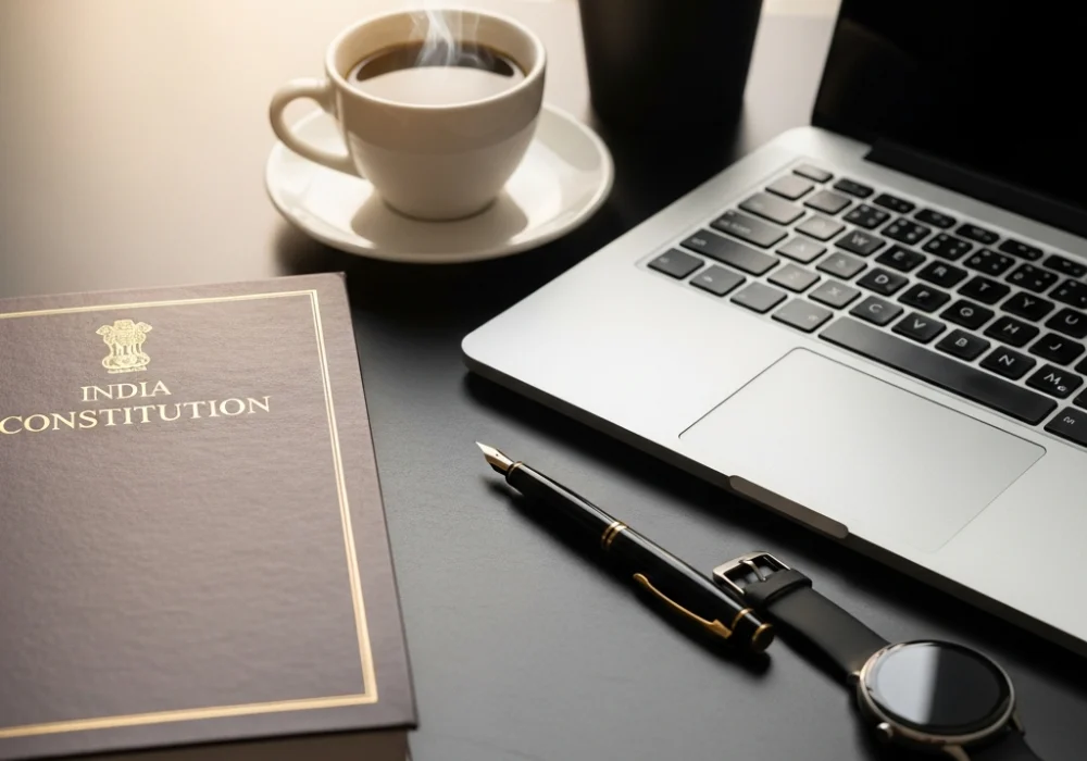 IAS preparation strategy books and digital tools for working professionals on a desk.