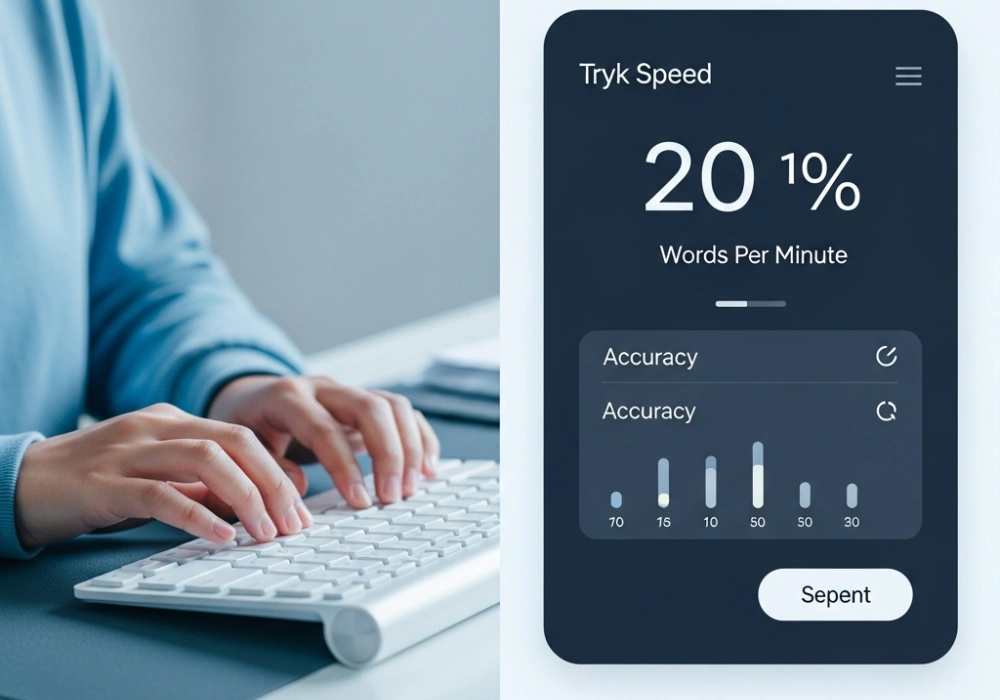 A student practicing typing for SSC CHSL exam with speed metrics visible on screen.