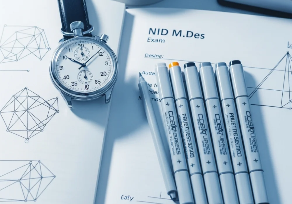 Time management and sketching tools for NID M.Des DAT preparation.