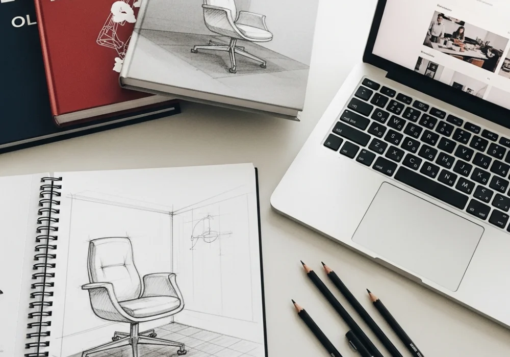 Essential books and sketching tools for NID DAT entrance exam preparation on a wooden desk.