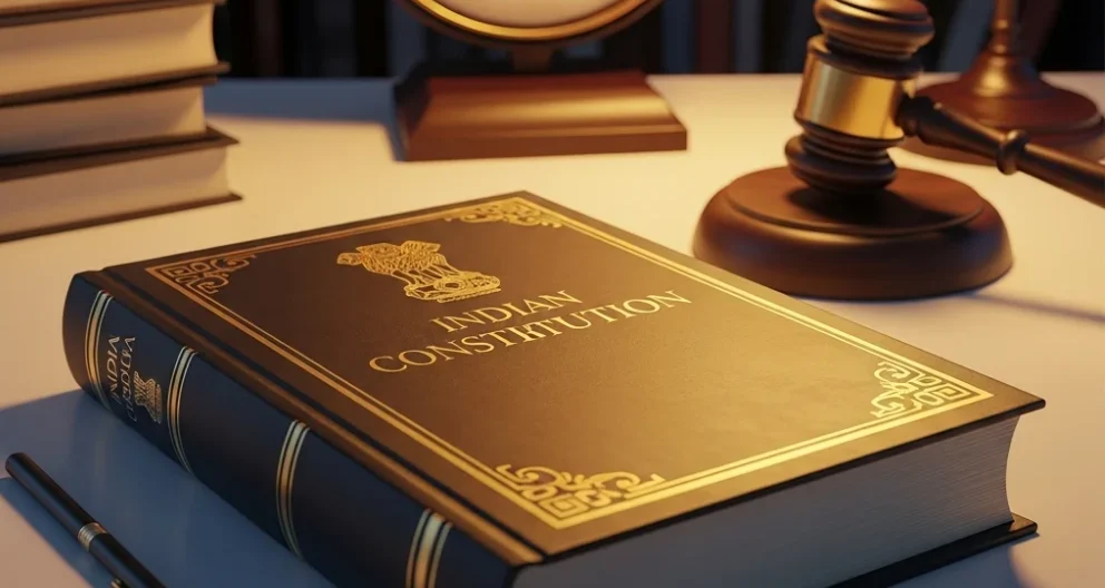 Indian Constitution book with Ashoka emblem for Kerala PSC exam preparation