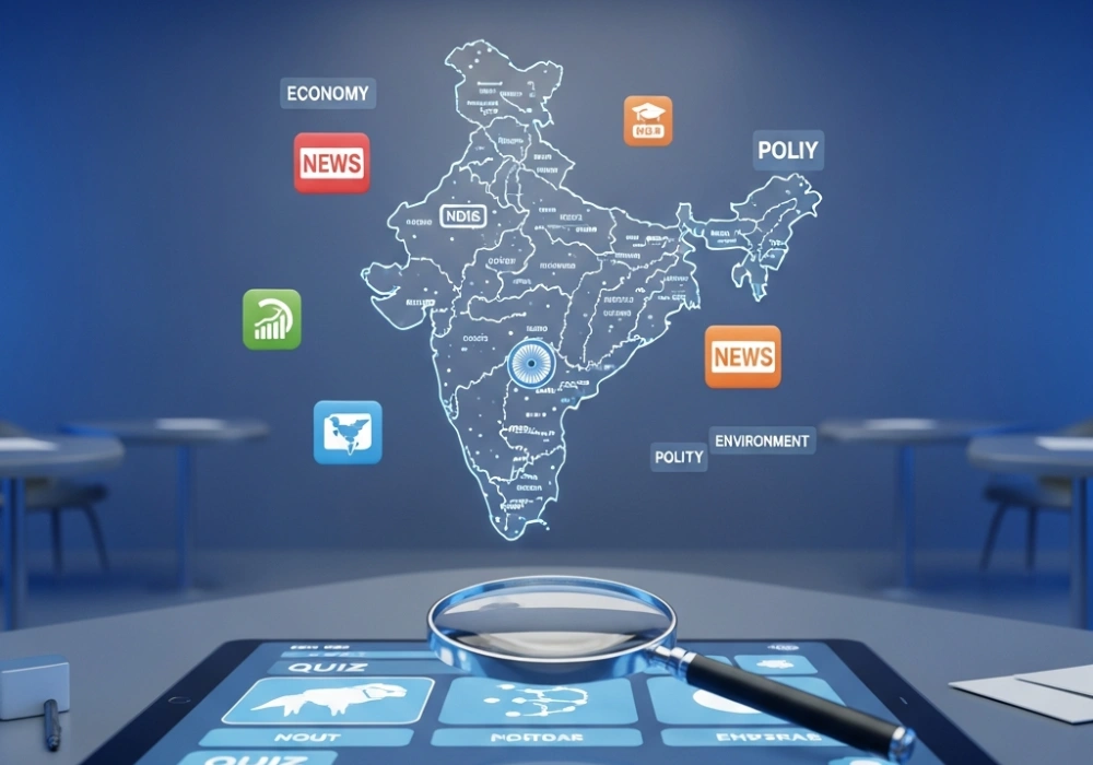 Interactive UPSC Daily Current Affairs and Quiz dashboard for Indian competitive exams.