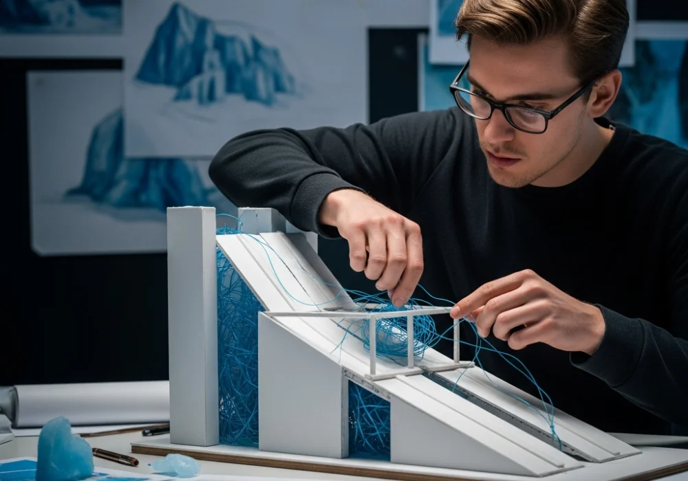 A student creating a NIFT Situation Test model titled The Frozen Pulse, focused on climate awareness and arctic glacier themes.