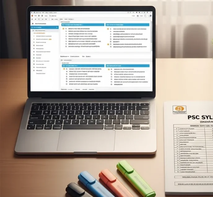 A professional setup for Kerala PSC exam preparation including mock tests and study materials.