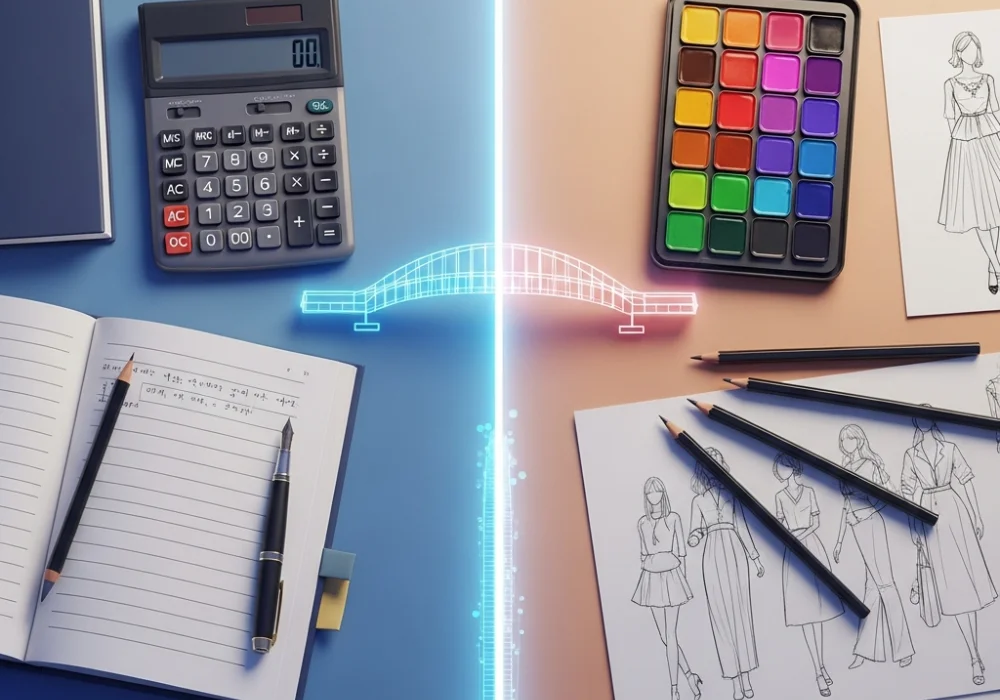 Comparison of NIFT GAT and DAT sections with study tools and sketches on a desk.