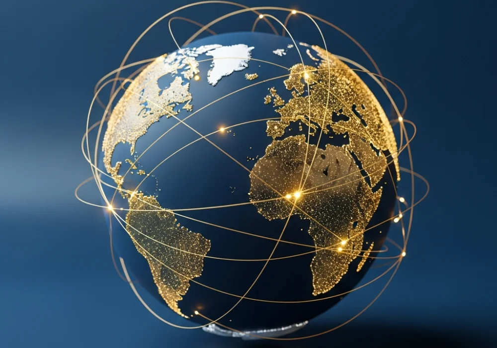 A digital representation of global geopolitics showing connected world maps and international alliance networks for competitive exam preparation.