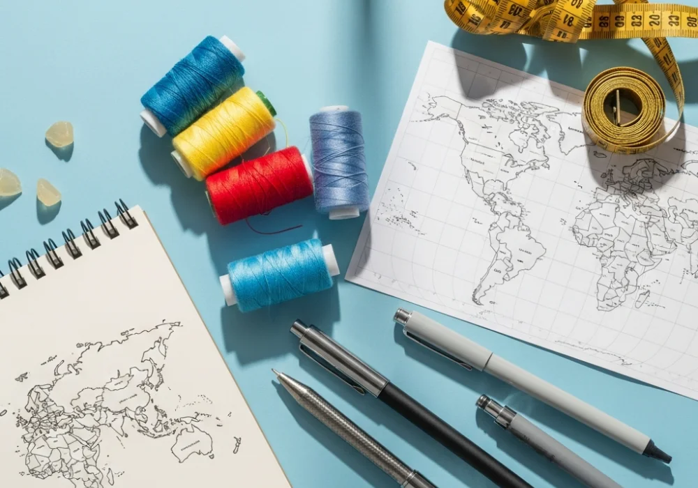 Educational background with fashion design tools and study materials for NIFT entrance preparation.