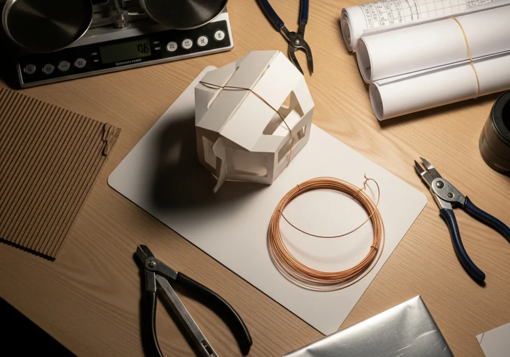 A professional 3D model being constructed with ivory paper and wire for the NIFT Situation Test.