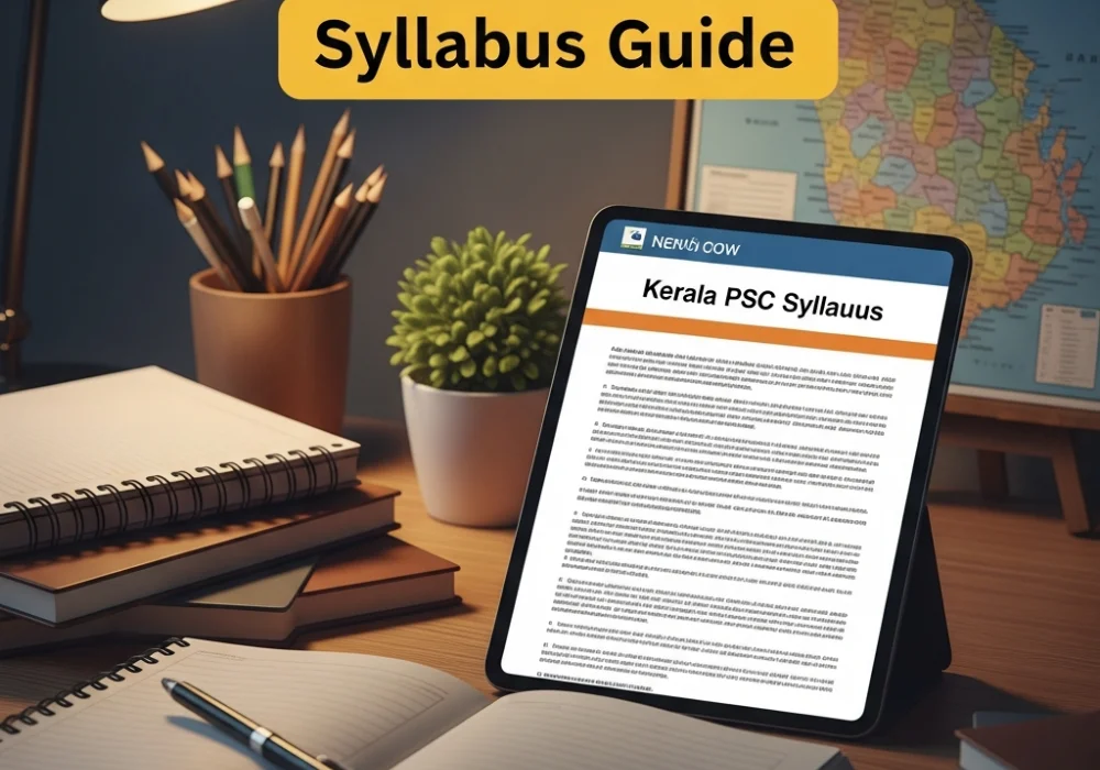 Detailed Kerala PSC syllabus breakdown with study materials and Kerala map.