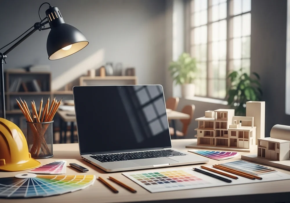 Detailed overview of tools and environment for a design student at NID including laptops and prototypes.