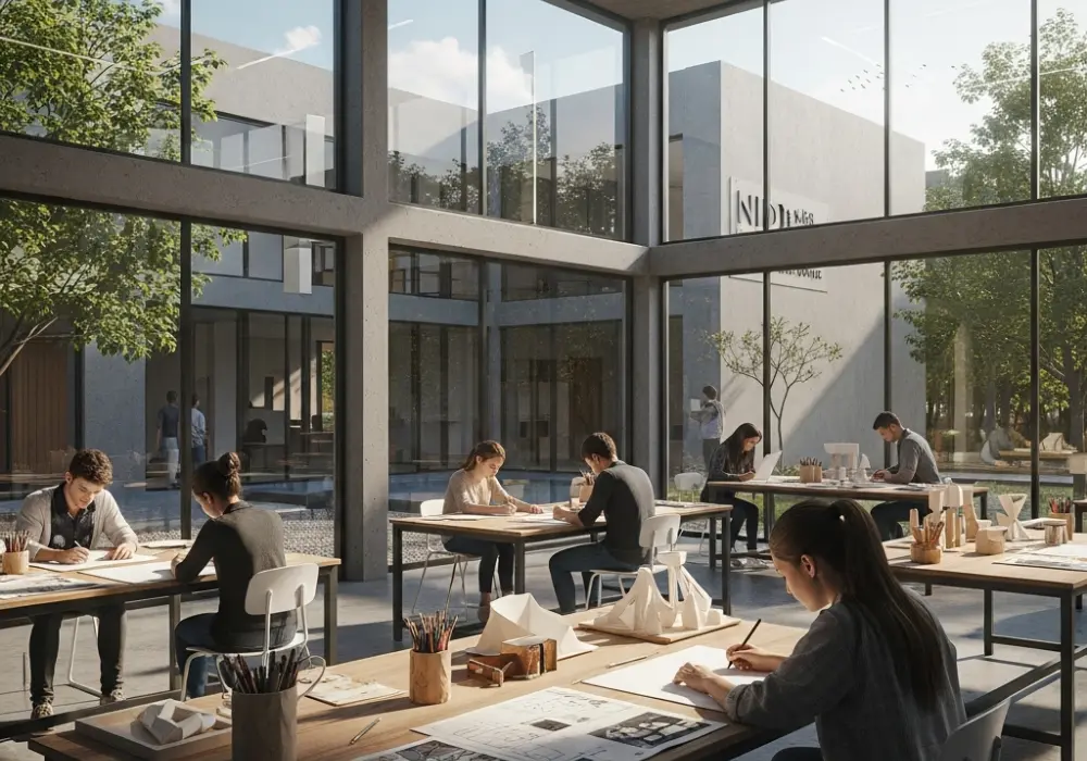 Vibrant student life and creative studio environment at the National Institute of Design campus.