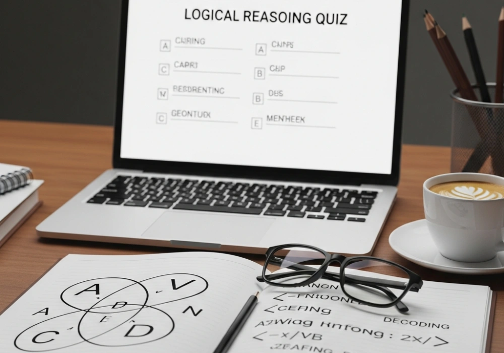 Educational workspace with study materials for SSC CHSL General Intelligence and logical reasoning.