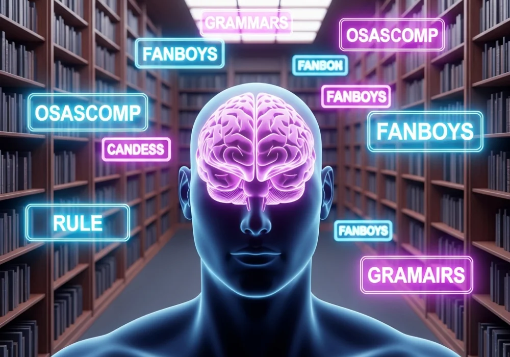 A glowing human brain illustrating memory hacks and grammar mnemonics for SSC exams.