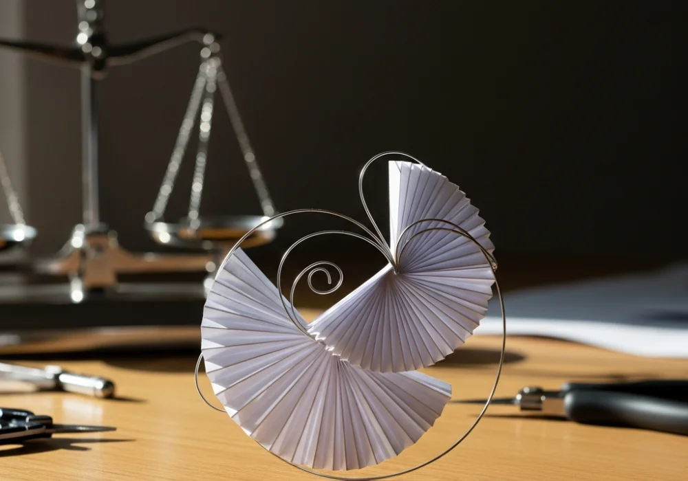 Advanced paper and wire manipulation model for NIFT Situation Test preparation showcasing quilling and scoring techniques.