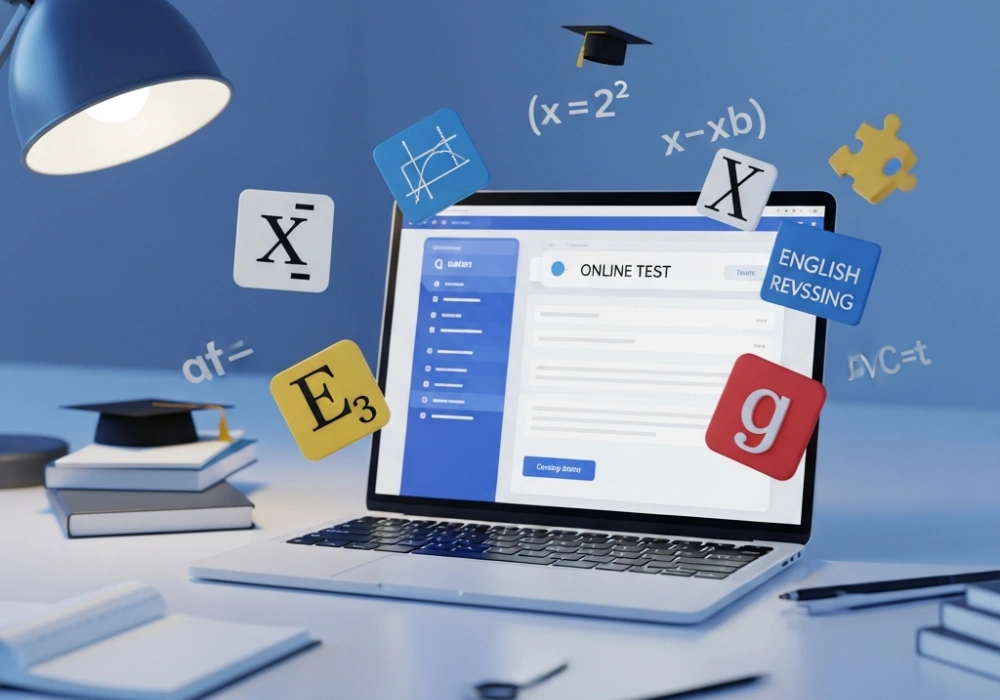 A professional workspace showing SSC CGL exam preparation material and the MyEntrance mock test portal.