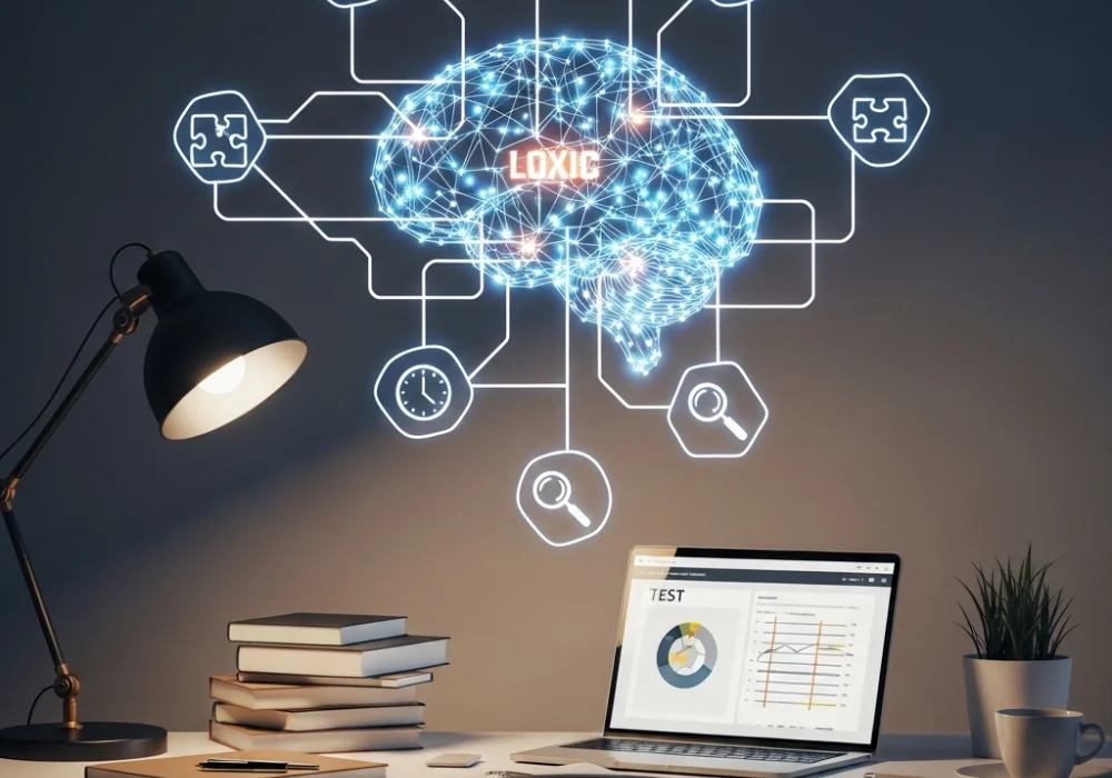 Digital illustration of a human brain representing cognitive skills and logical reasoning for competitive exams.