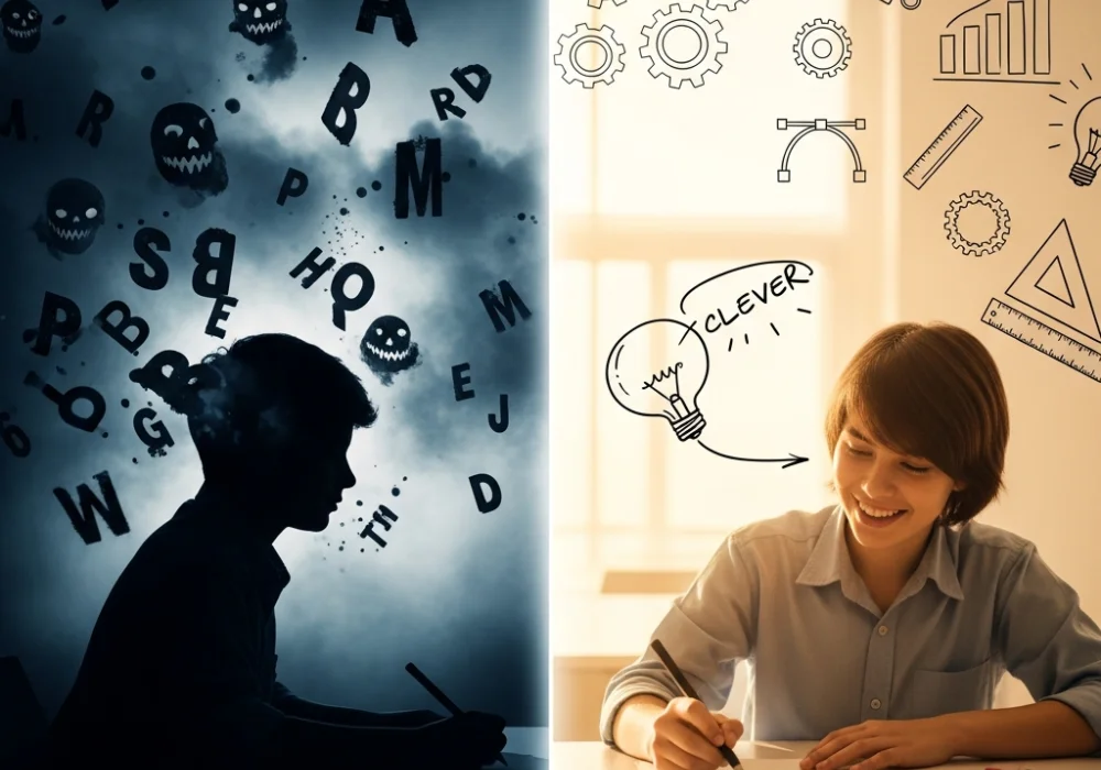 A conceptual visual showing the difference between the frightening myths of NID DAT difficulty and the encouraging reality of creative design thinking.