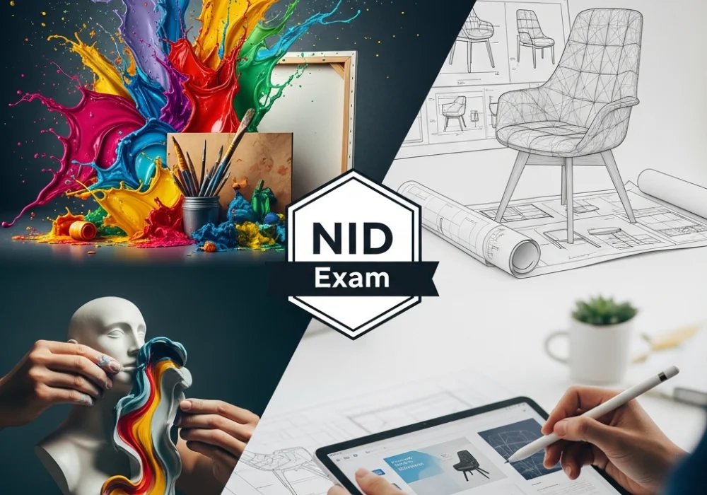 Art vs Design comparison graphic showing the difference between artistic expression and functional design for NID exam preparation.