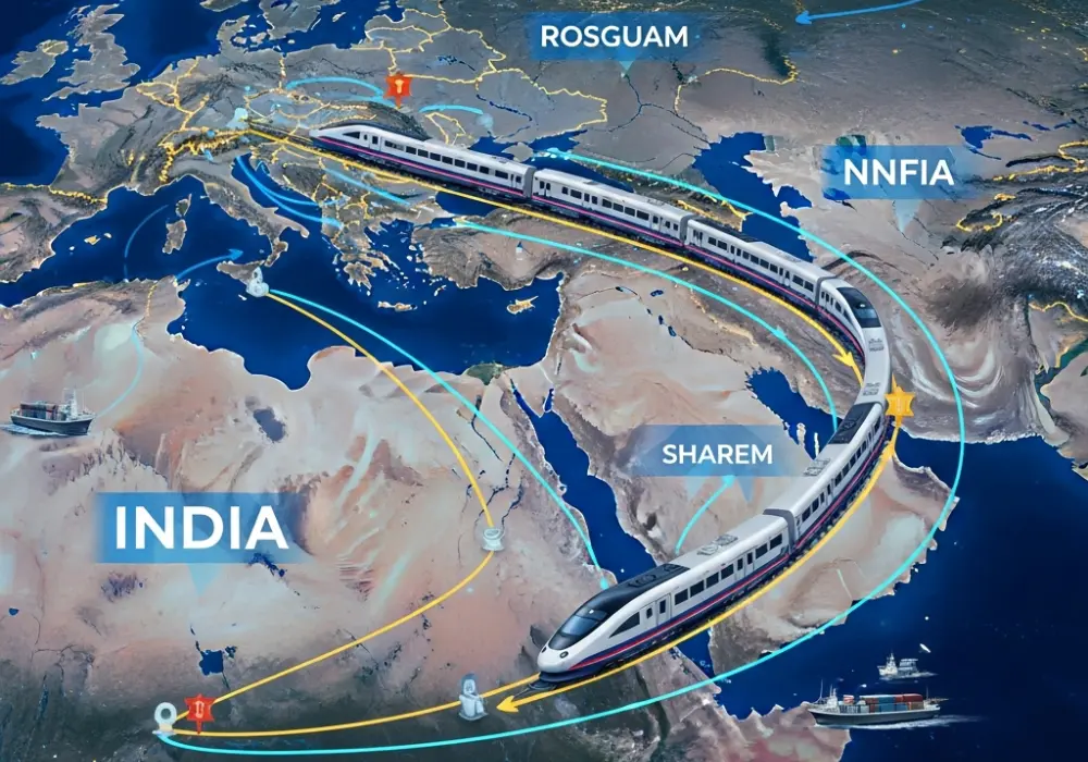 India-Middle East-Europe Economic Corridor (IMEC) Strategic Map and Connectivity Illustration