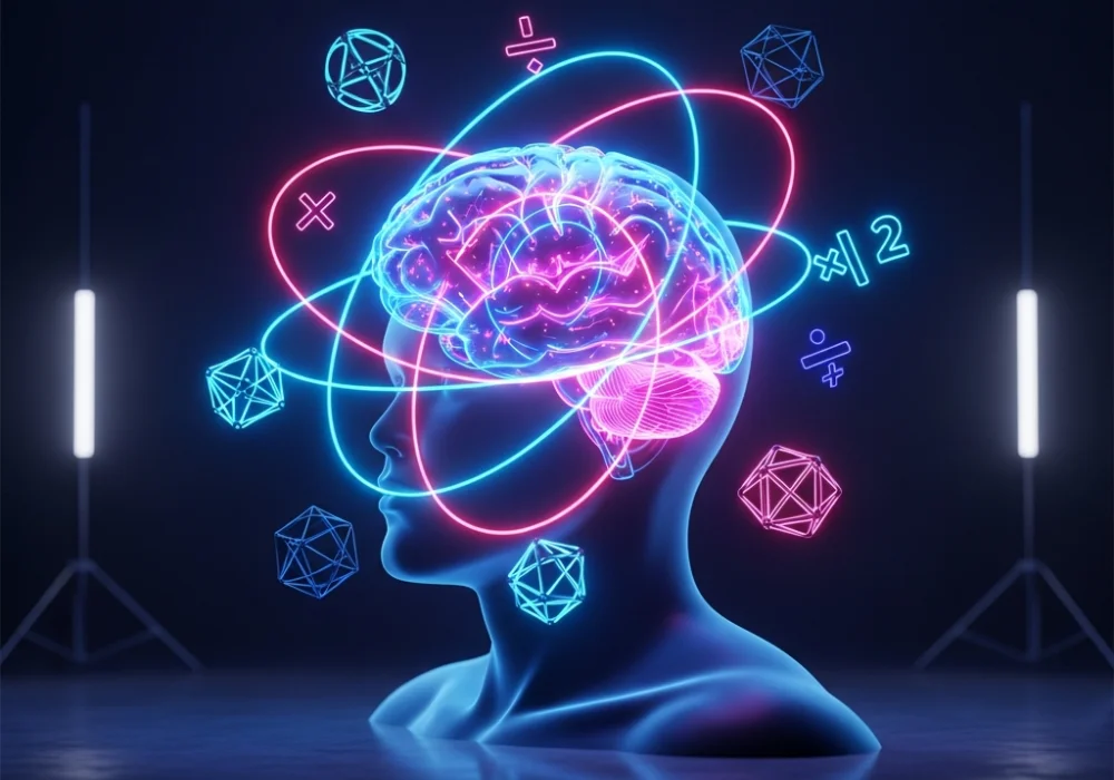 A glowing brain conceptualizing Venn diagrams for NIFT GAT exam preparation.
