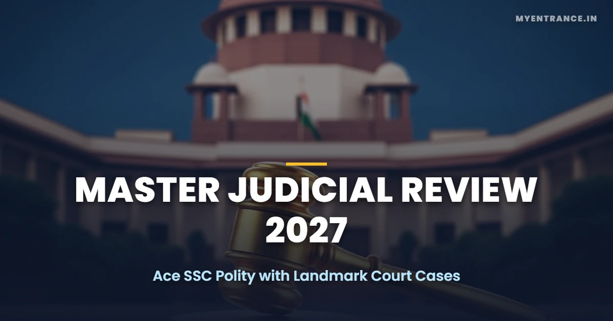 Supreme Court of India and Constitution book illustration for SSC 2027 Polity study.