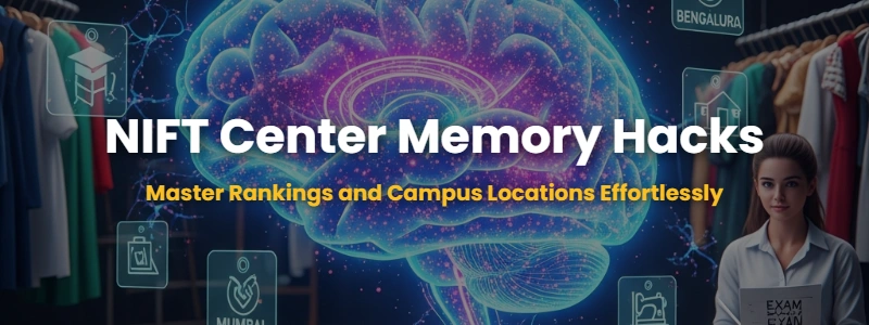 A visual representation of memory hacks for NIFT centers featuring a glowing brain and fashion elements.