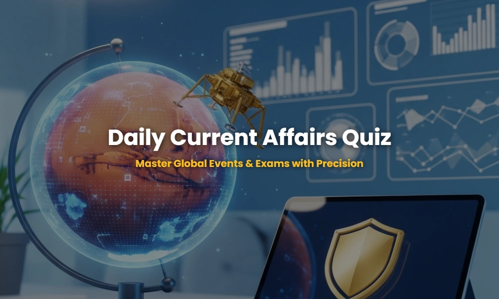 Daily Current Affairs Quiz 16 May 2026 featuring GAIA and ISRO Mars Mission visuals.