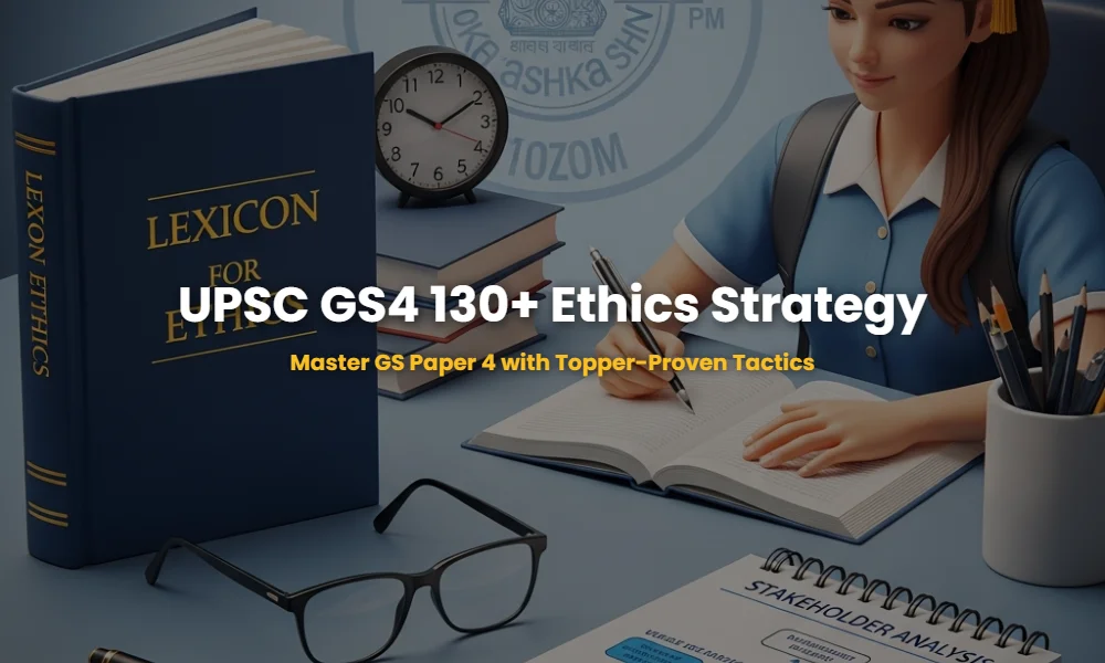 Comparative analysis of topper strategies for UPSC Ethics GS Paper 4 featuring study materials and stakeholder diagrams.