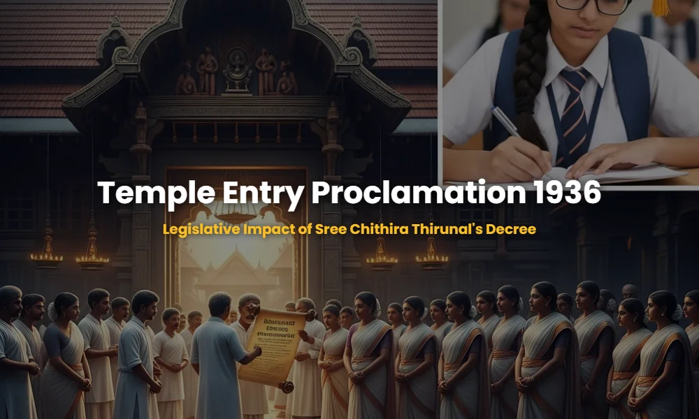 Historical depiction of the 1936 Temple Entry Proclamation ceremony in Travancore, Kerala.